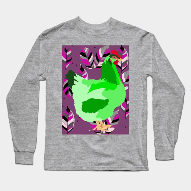 Backyard Chicken - Green Long Sleeve T-Shirt by KA Textiles and Designs